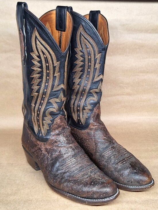 LUCCHESE 2000 Men\'s Ostrich Leg Leather Western Boots Size 9D (T3031)